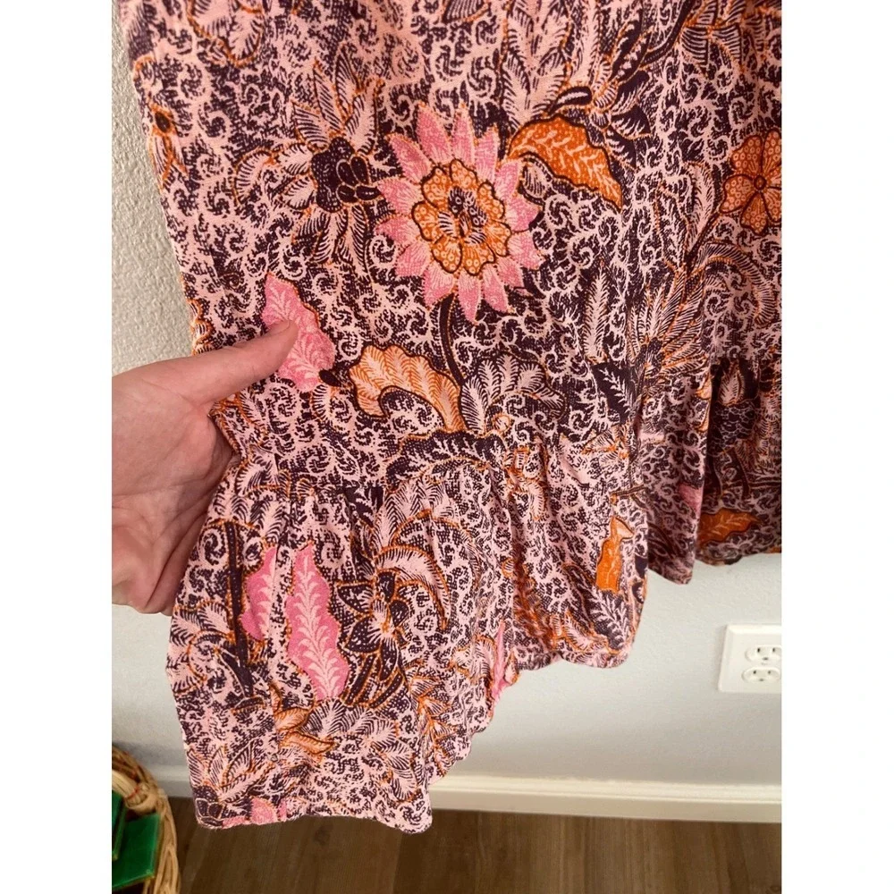 Madewell Floral Batik Lace Up Tassel Midi Dress Pink Orange Size 4 - Picture 3 of 11